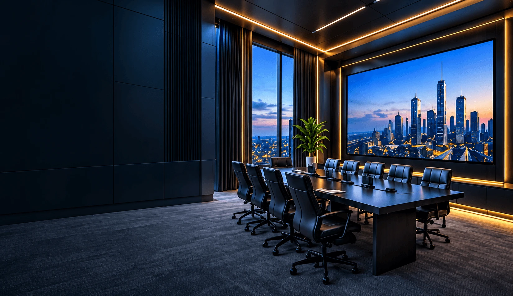 Conference room with large LED display