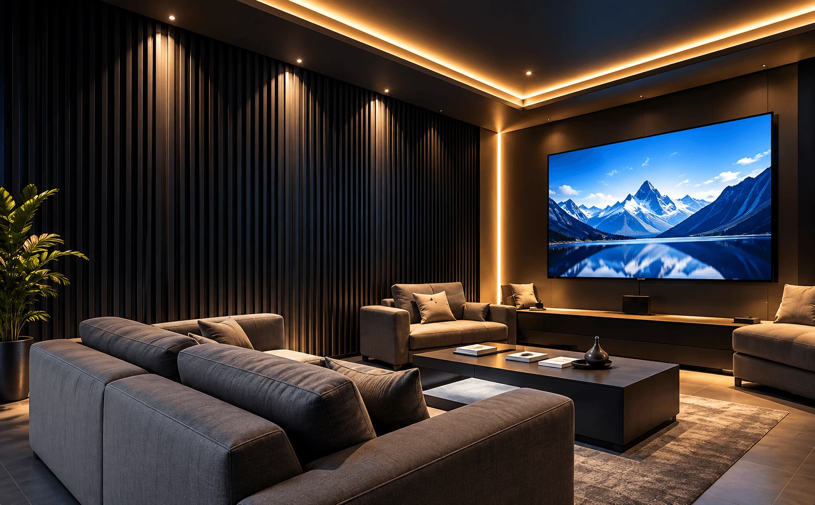 Luxury home theater with large display
